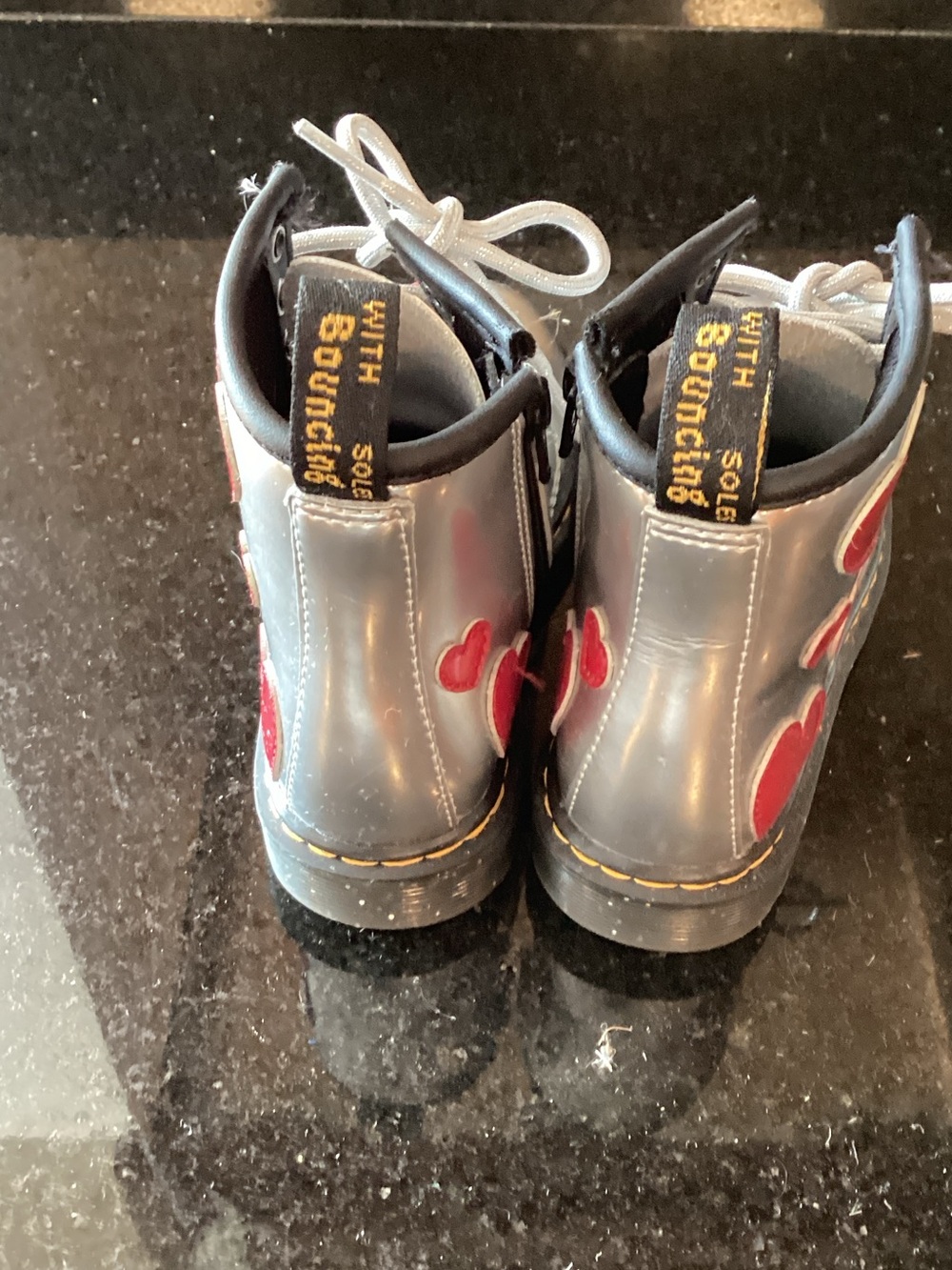Dr. Martens Silver Kids Heart Lace-Up Boots with Red Hearts - Picture 6 of 8
